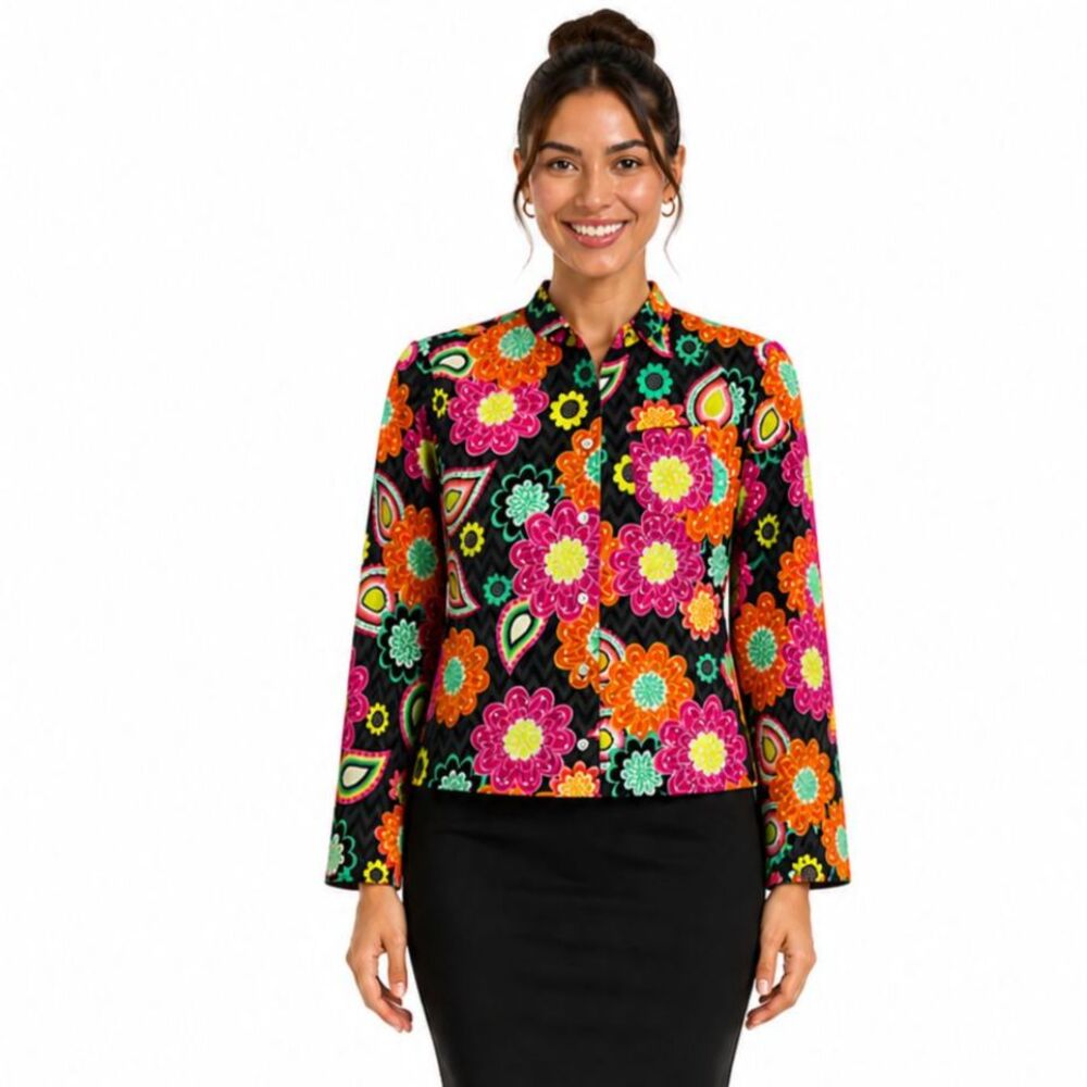 VERA BRADLEY Floral Paisley Ziggy Zinnia Button Up Long Sleeve Blouse Women's S